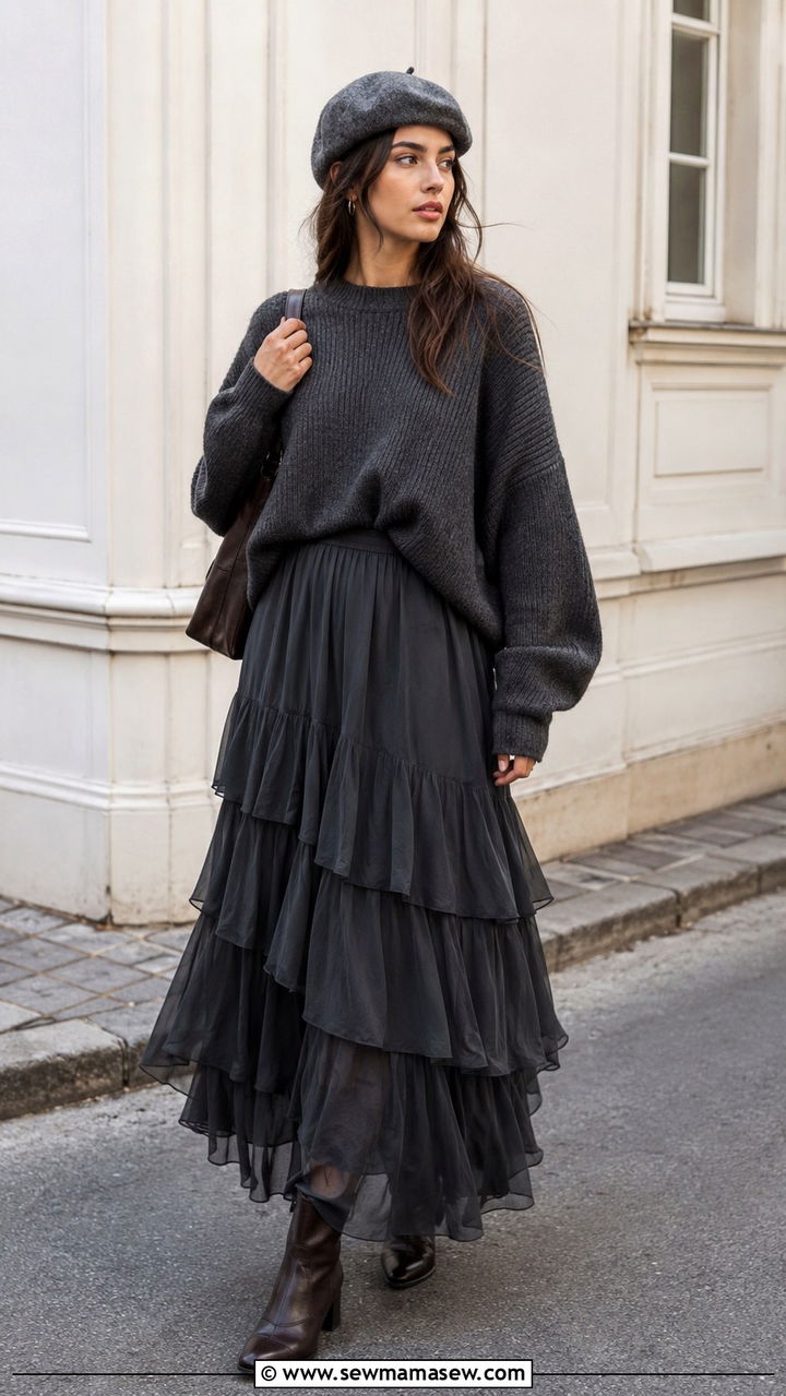 Puff Sleeve Midi Dress With Cropped Cardigan and Mary Janes - 20 Poetcore outfit ideas Dead Poets Society vibe