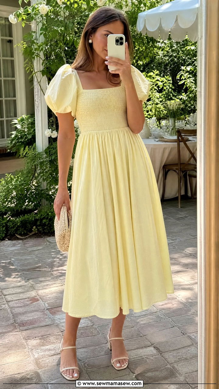 Puff Sleeve Midi Dress in Pastel - 35 Garden party outfit ideas