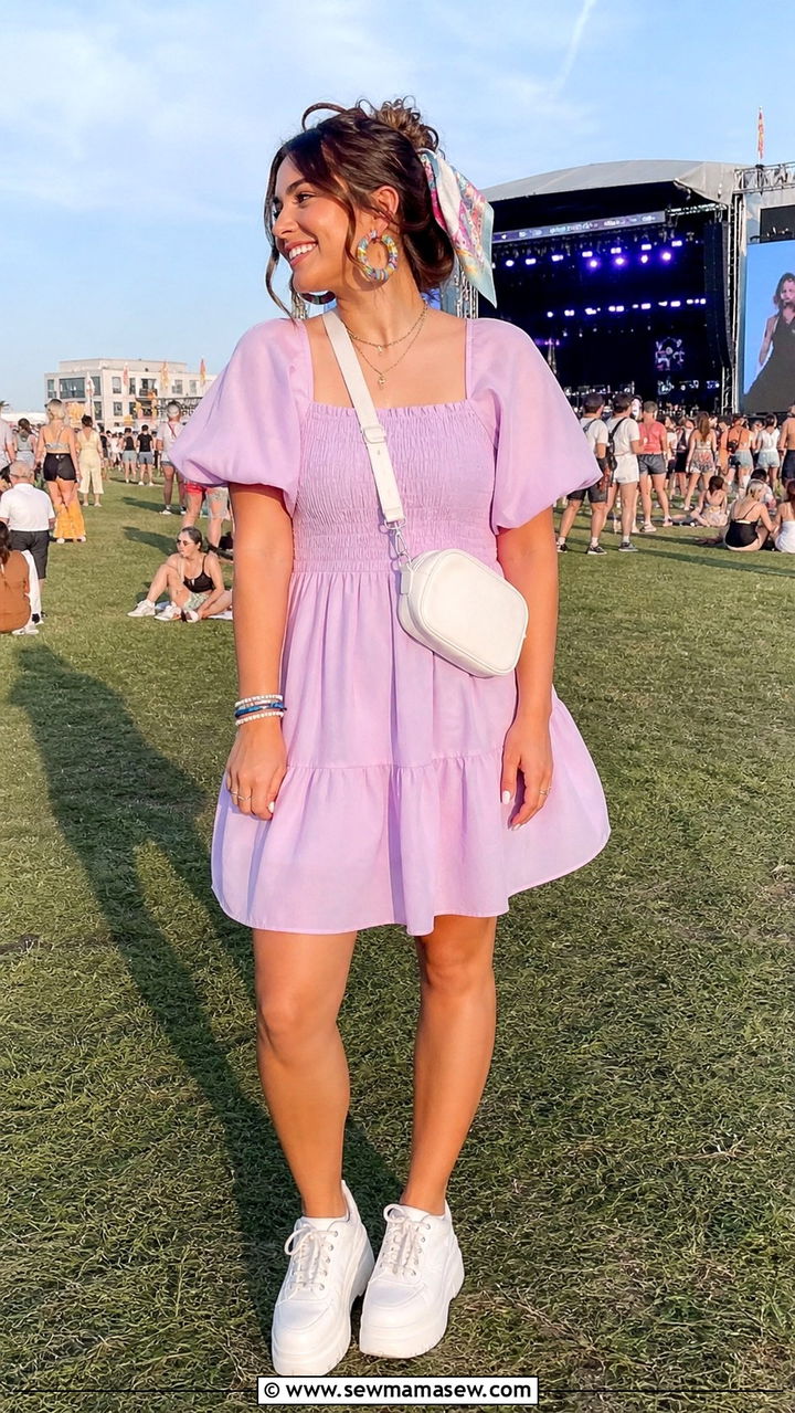 Puff Sleeve Mini Dress And Platform Sneakers - 40 Spring concert outfits