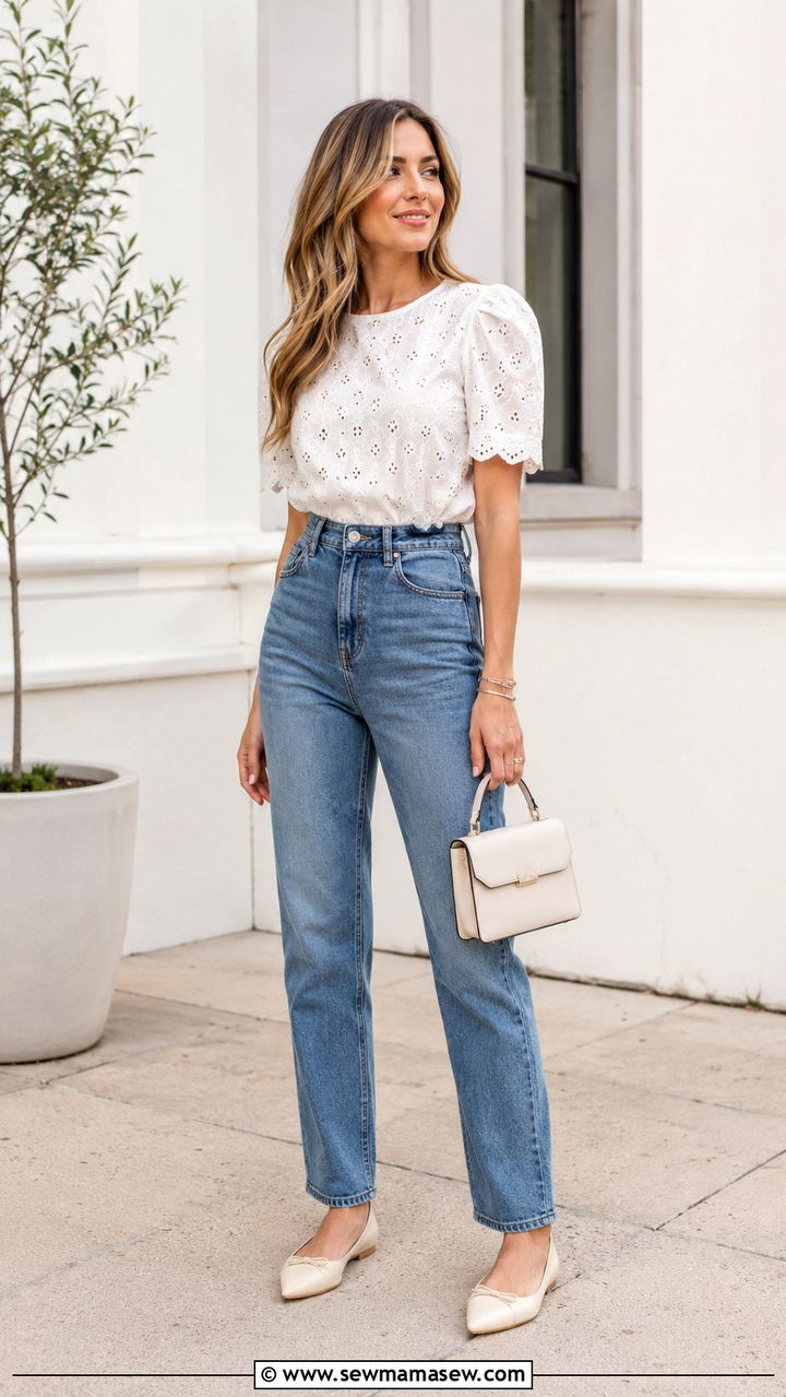 Puff Sleeve Top and High Waisted Jeans Spring Outfit - 30 spring outfits 2026 women casual