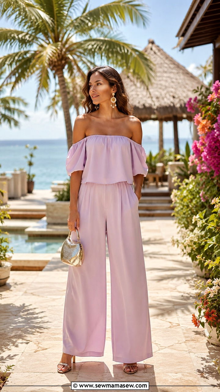 Puff Sleeve Top and Tailored Trousers Set - 30 Top and pants matching set outfit ideas