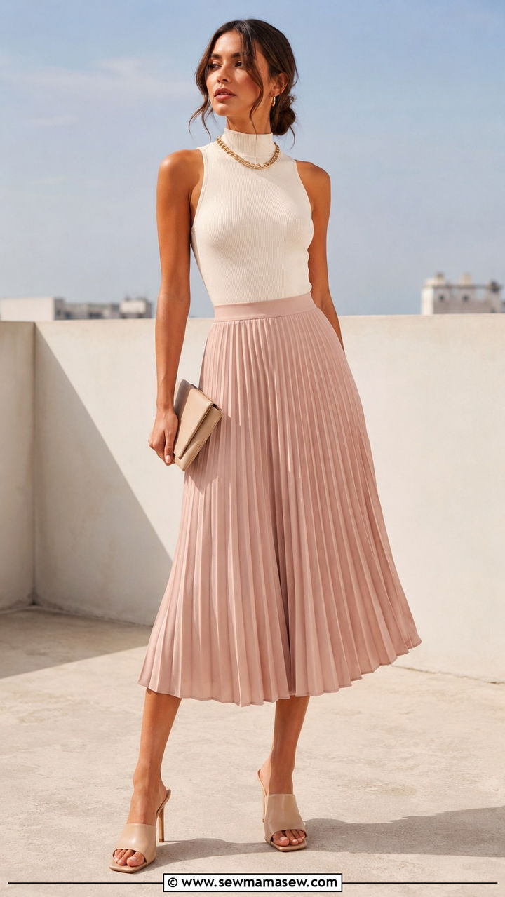Puff sleeve blouse with A line mini skirt - 20 spring outfits for rectangle body shape