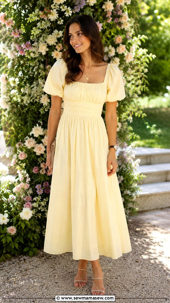 Puff sleeve dress for summer wedding - 25 seasonal summer wedding guest outfit ideas