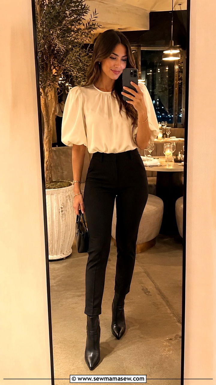 Puff sleeve top with slim fit pants outfit athletic - 30 Outfit ideas for athletic body