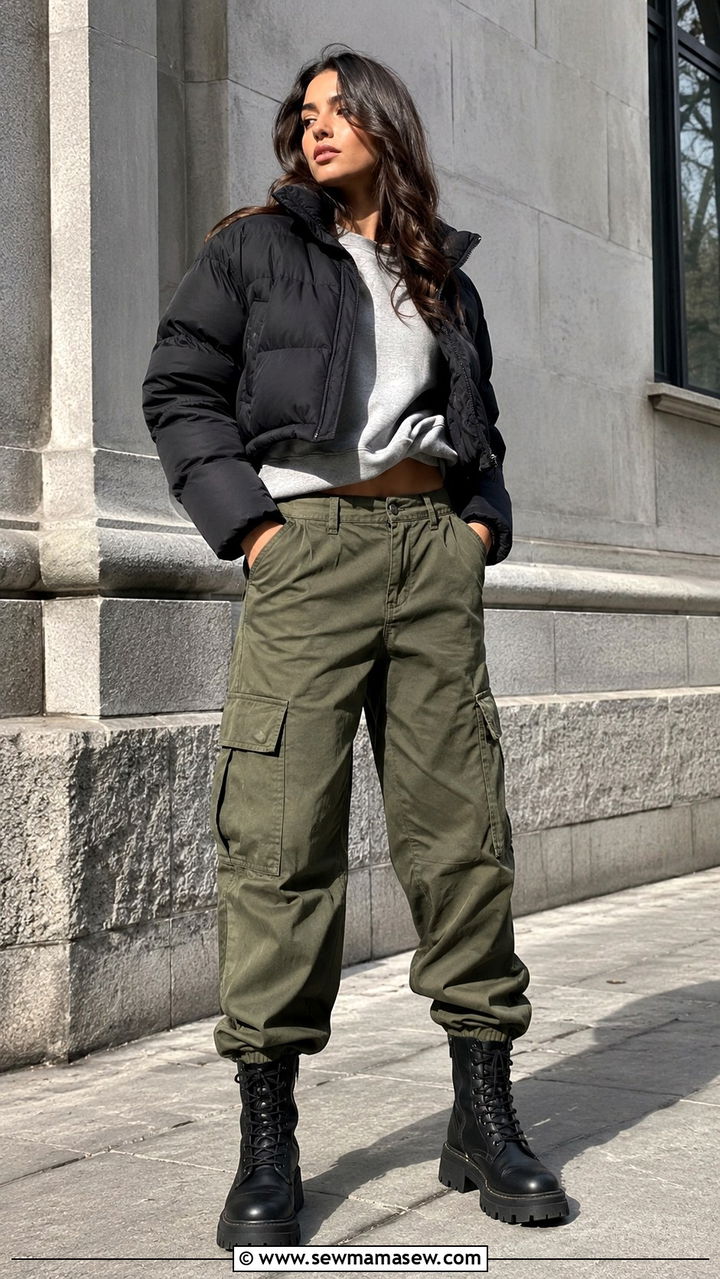 Puffer Jacket Over Cargo Pants And Beanie - 30 casual edgy outfits