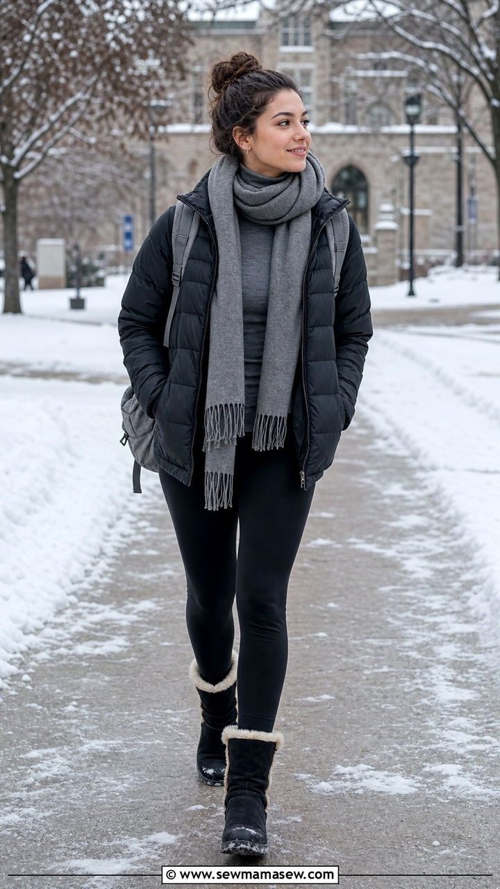 Puffer Jacket and Leggings School Look - 35 back to school outfits Pinterest