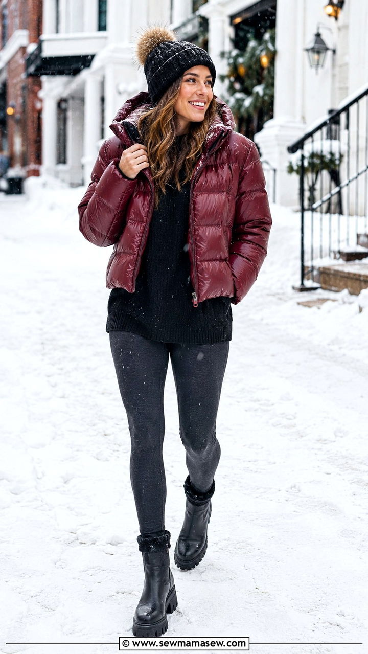 Puffer Jacket with Leggings and Boots - 20 Petite plus size outfit ideas 20