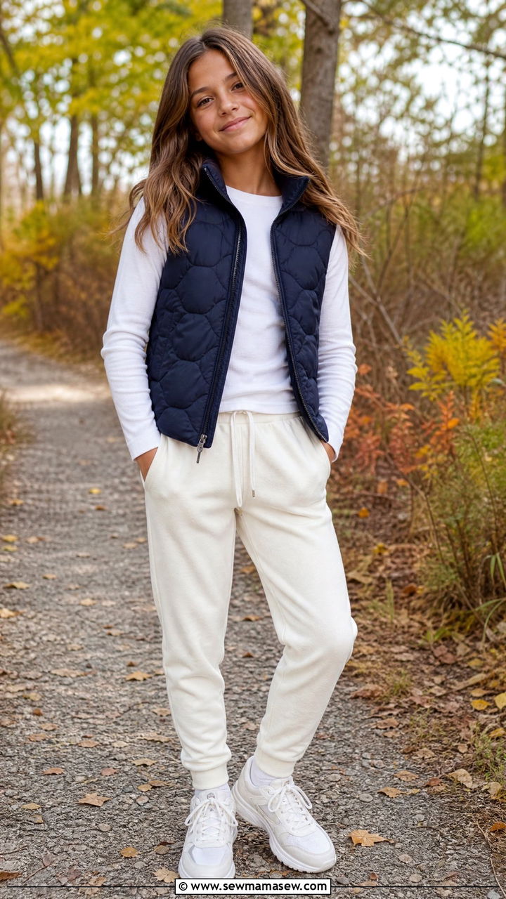 Puffer Vest And Joggers Preppy Tween Outfit - 30 Tween outfit ideas preppy