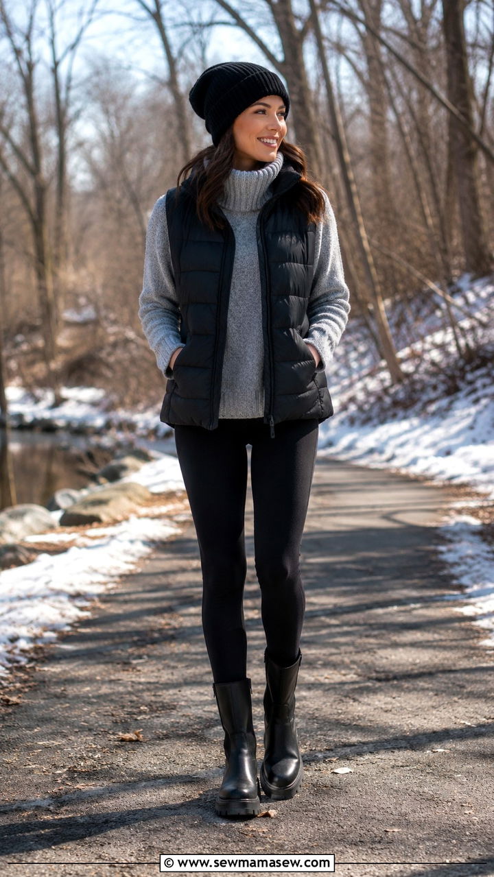 Puffer Vest With A Funnel Neck Sweater And Leggings - 30 Trendy outfits for women over 40