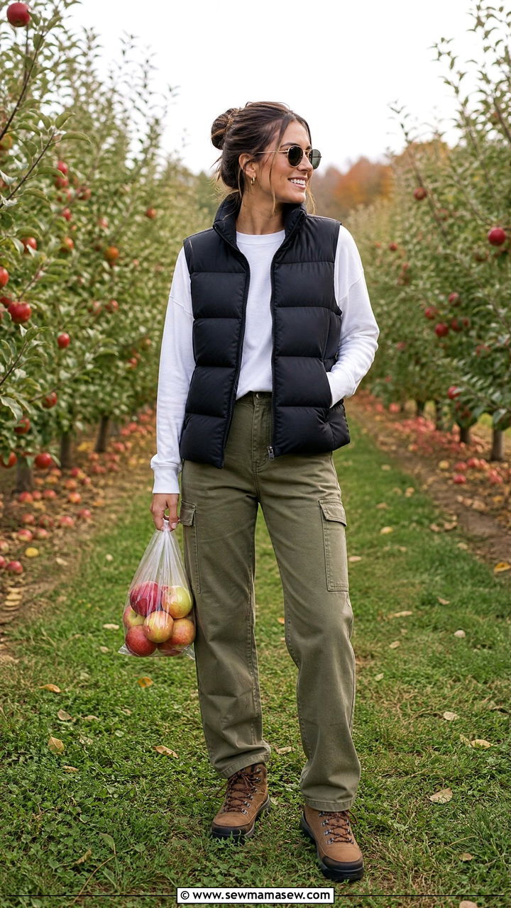 Puffer Vest With Long Sleeve Tee and Utility Pants - 25 Chicago outfit ideas