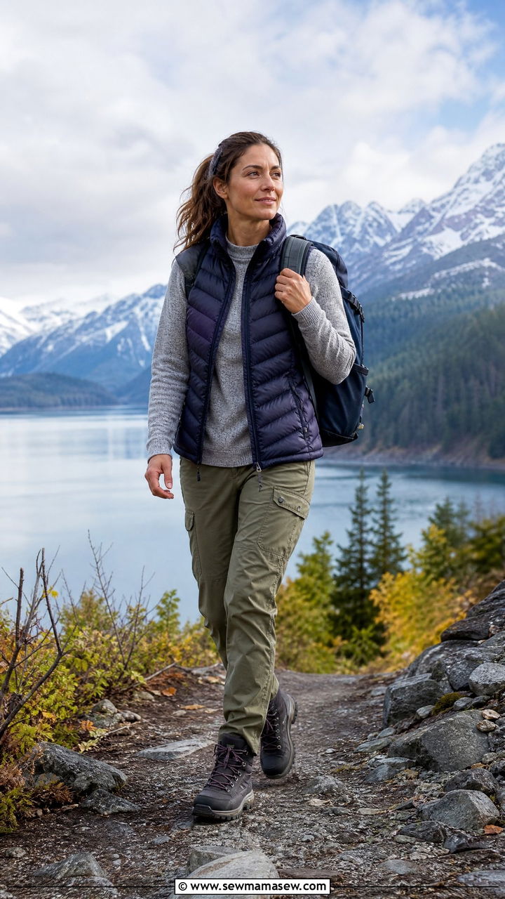 Puffer Vest With Olive Cargo Pants For Nature And Wildlife Excursions - 30 Cruise excursion outfit ideas
