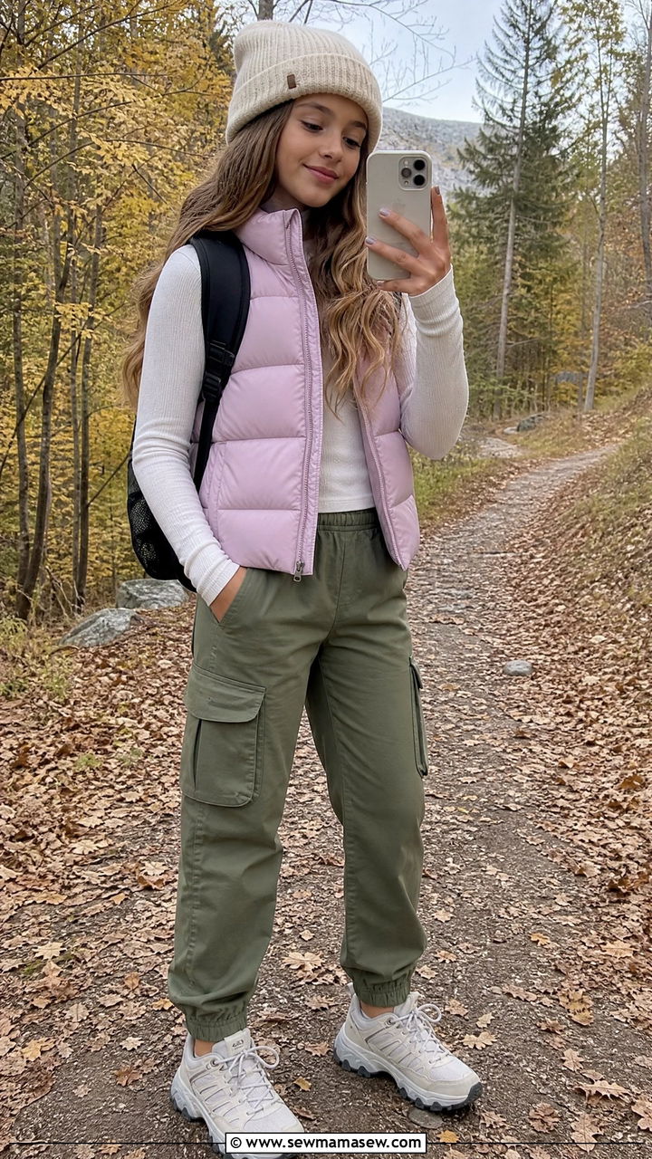 Puffer Vest and Cargo Joggers Outfit for Tweens - 20 Tween outfit ideas for girls 2026