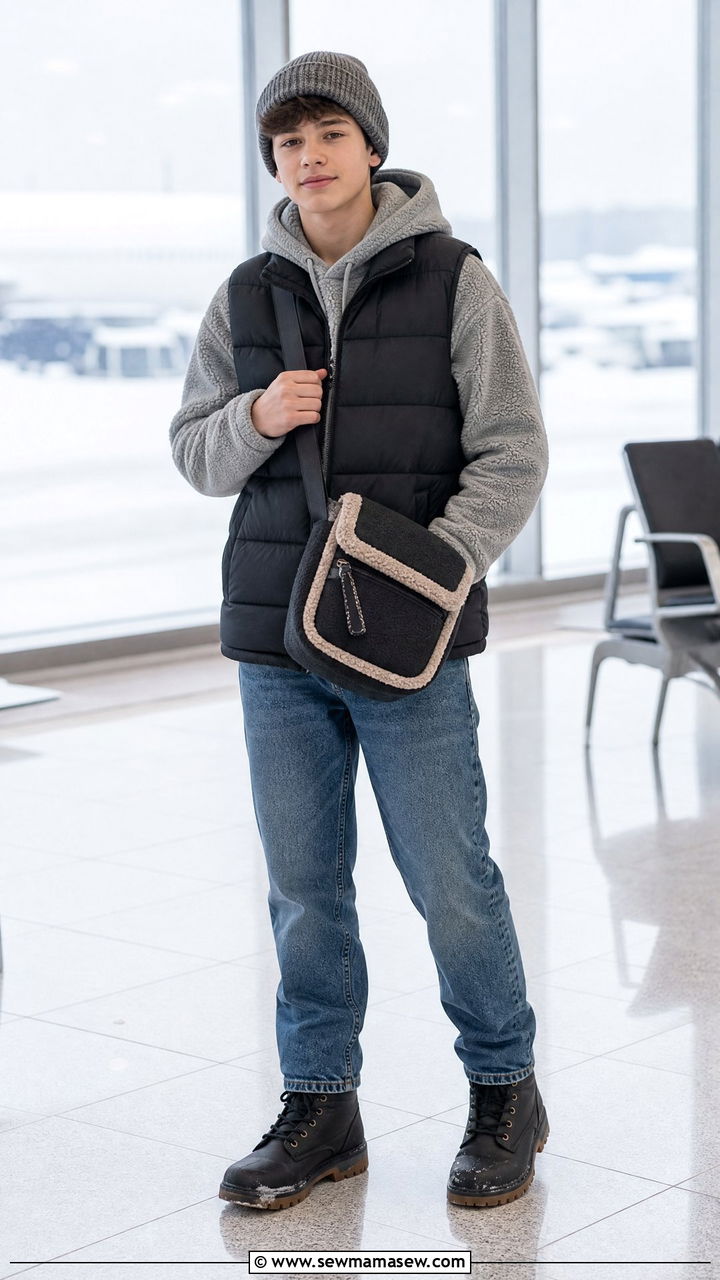 Puffer Vest and Hoodie Winter Travel Outfit - 25 Travel outfit ideas for teens