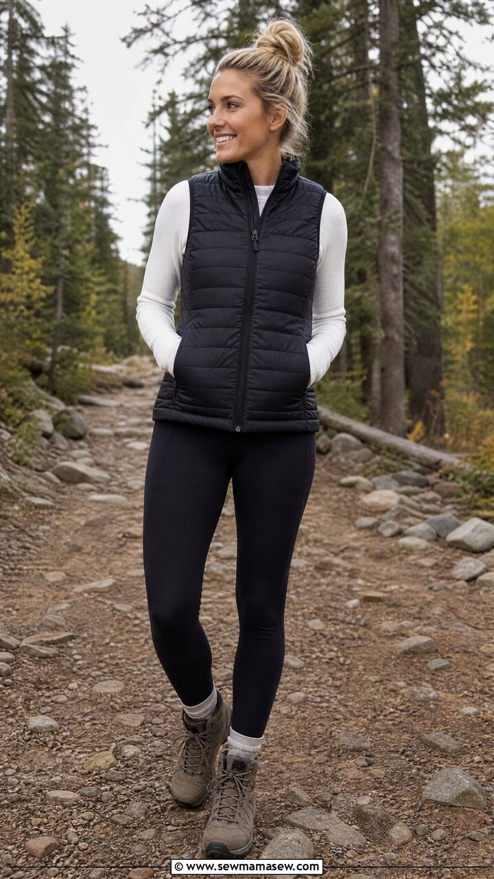 Puffer Vest and Long Sleeve Tee with Leggings - 25 casual aesthetic outfits