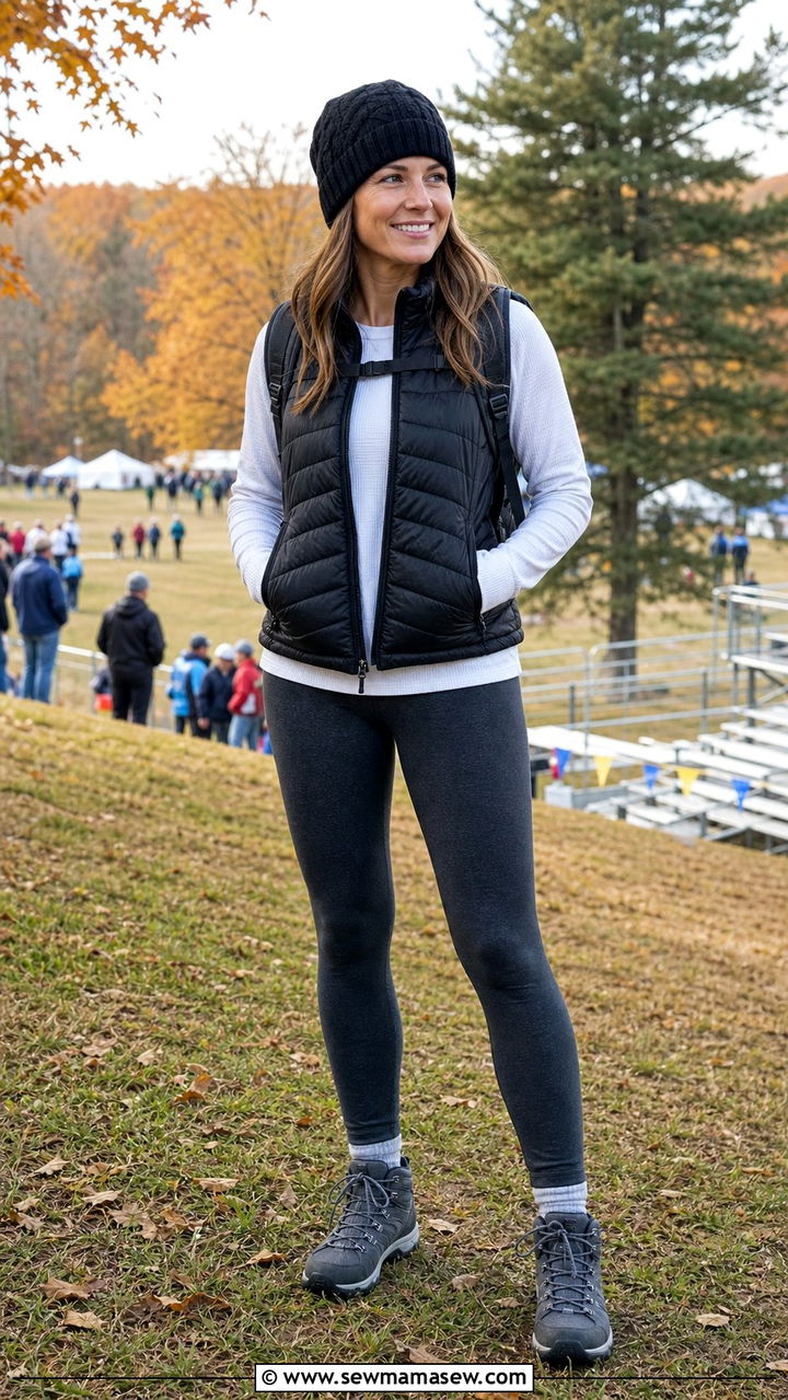 Puffer Vest and Long Sleeve Tee with Leggings - 25 Dance mom outfit ideas