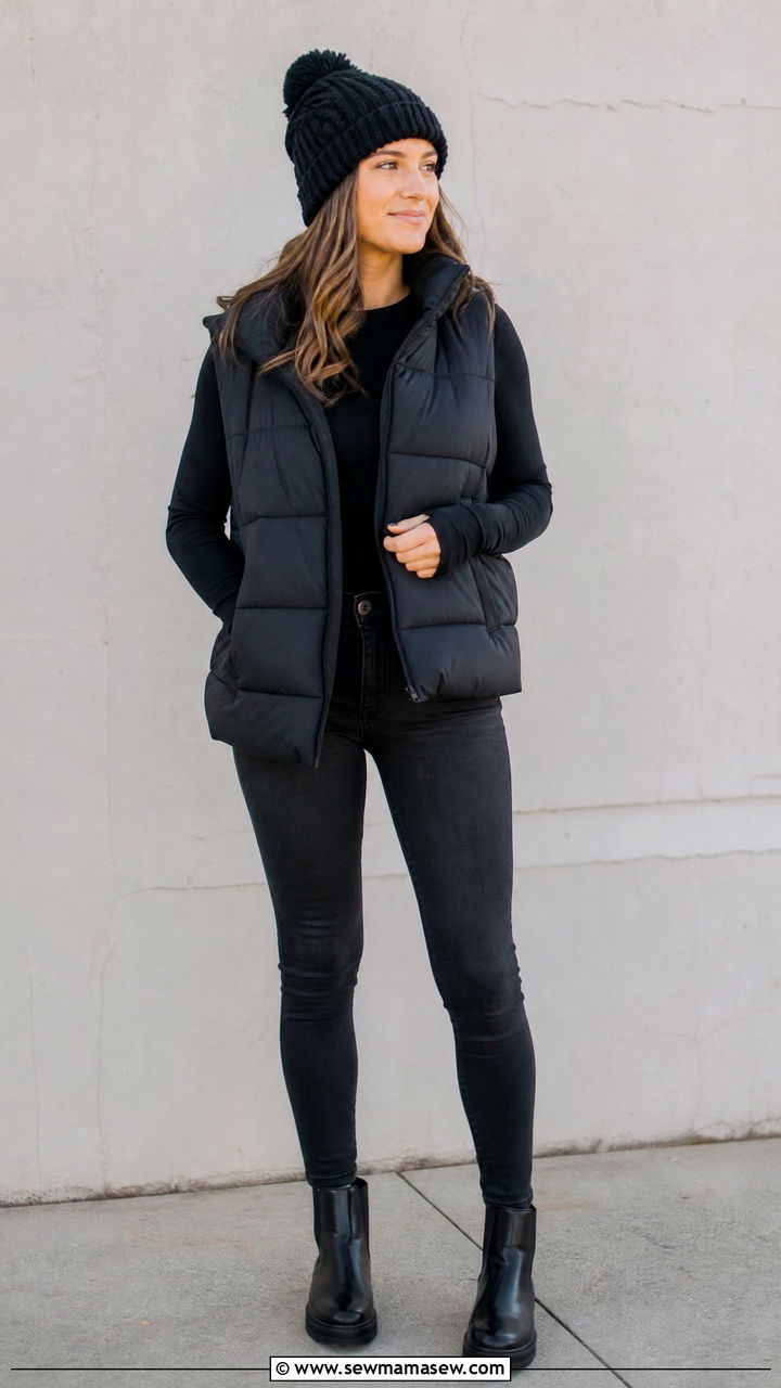 Puffer Vest and Skinny Jeans Game Day Outfit - 25 Gameday outfit ideas high school