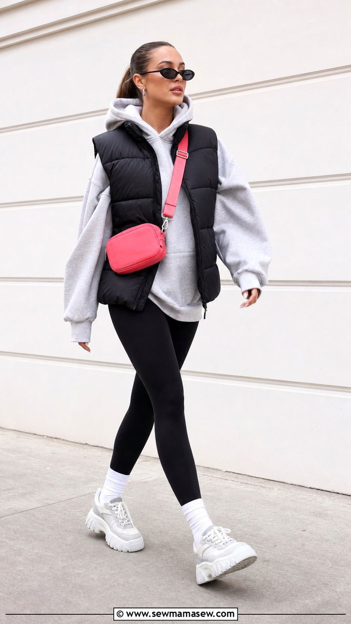 Puffer Vest with Hoodie and Leggings - 25 cute streetwear outfits