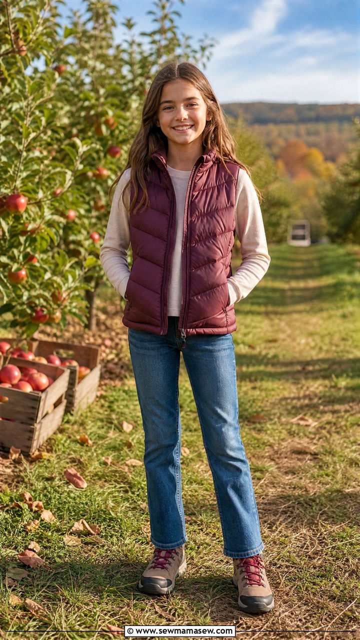 Puffer Vest with Long Sleeve Tee and Jeans Fall Tween Outfit - 25 Tween outfit ideas for 11 year olds