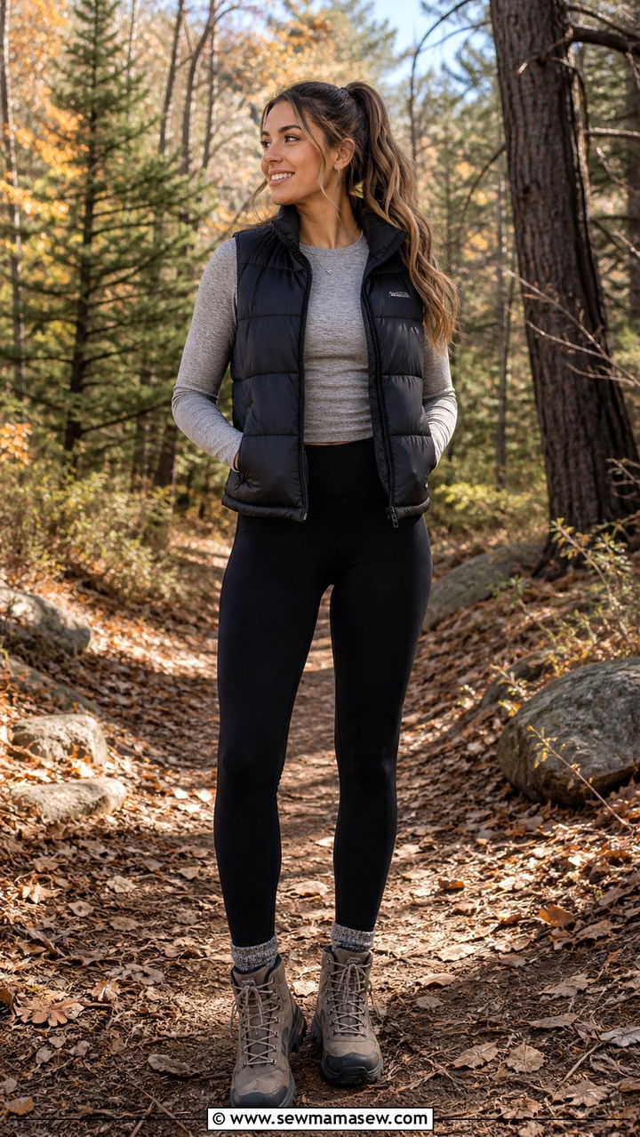 Puffer Vest with Long Sleeve Top and Leggings - 40 transitional outfits