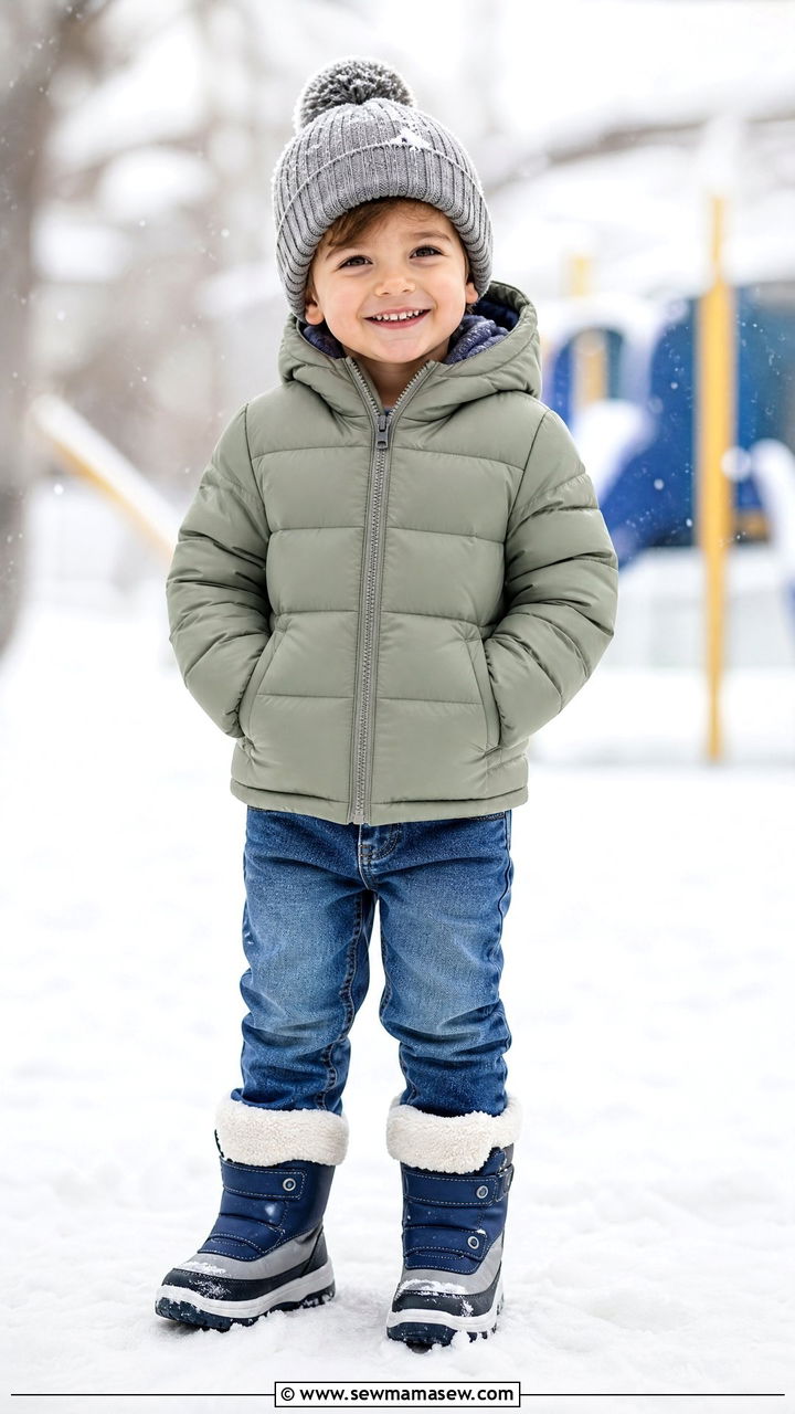 Puffer coat fleece jeans preschool outfit - 30 Preschool outfit ideas