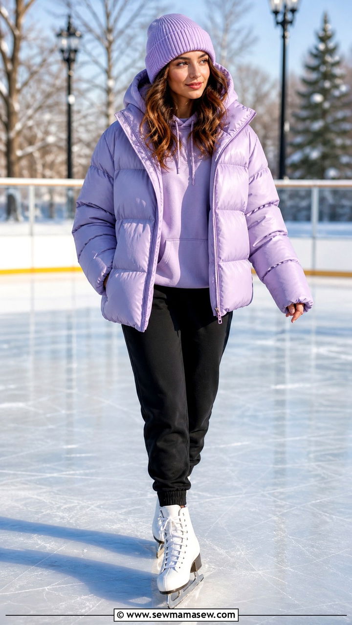 Puffer jacket hoodie and joggers ice skating outfit - 40 Ice skating outfit ideas