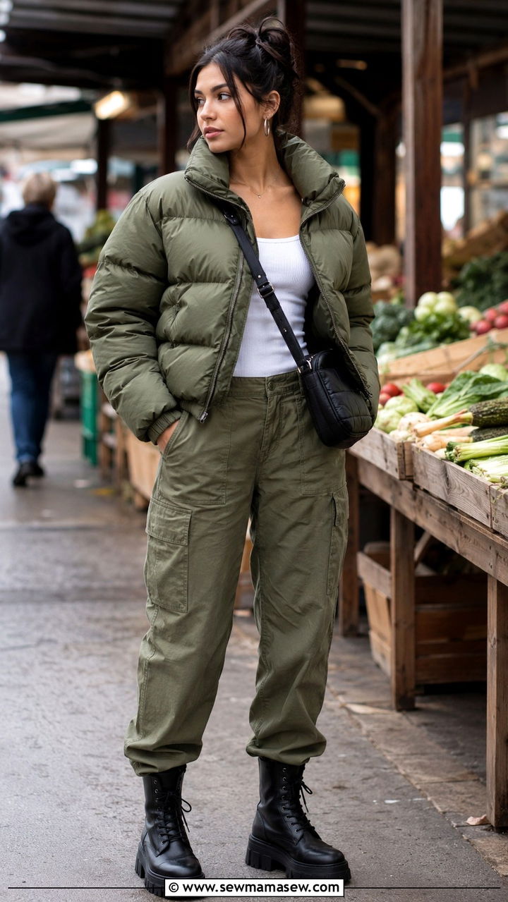 Puffer jacket with cargo pants outfit - 30 How to style a puffer jacket