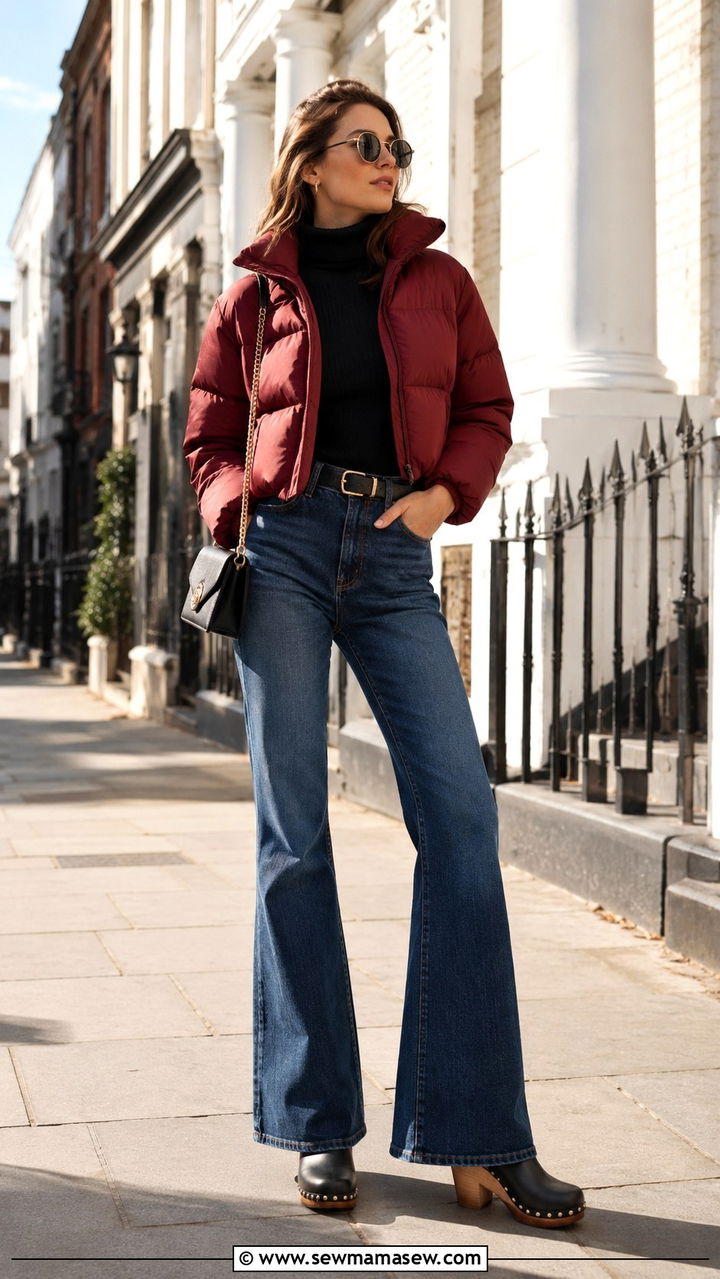 Puffer jacket with flared jeans outfit - 30 How to style a puffer jacket