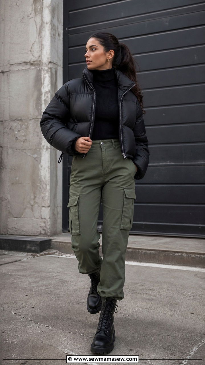 Puffer jacket with sweatpants and platform sneakers - 40 Puffer jacket outfit ideas
