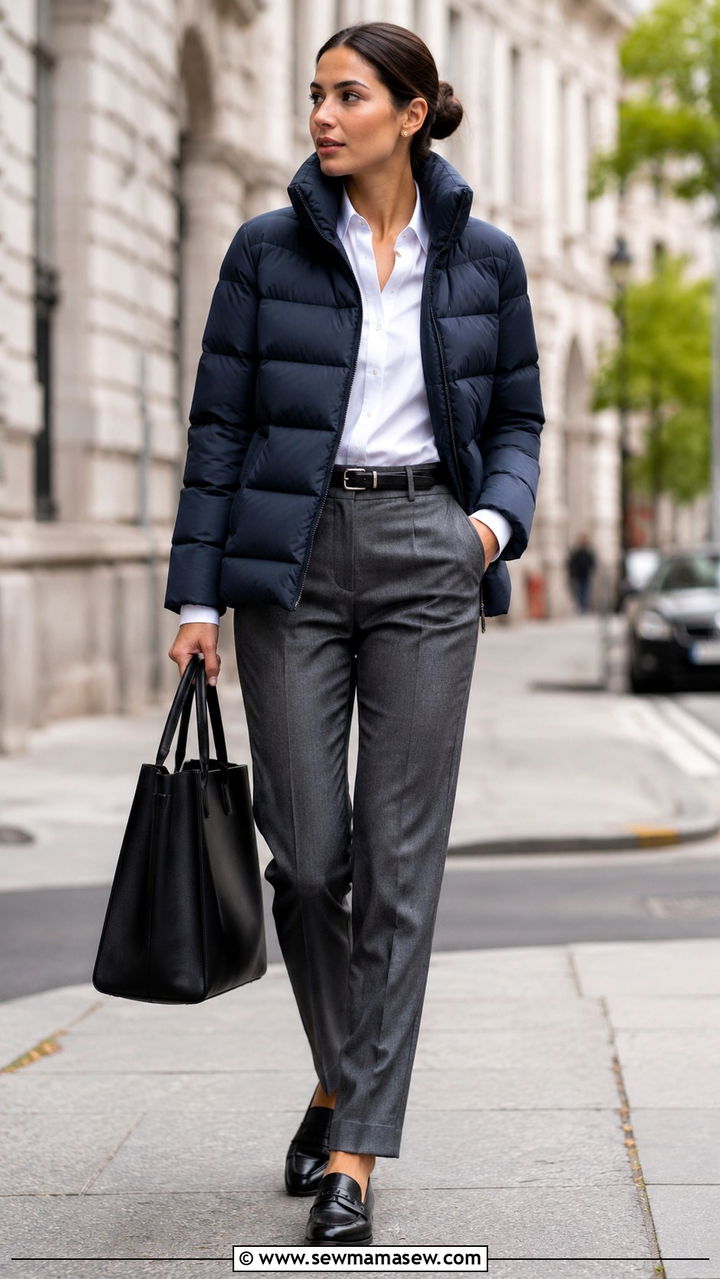 Puffer jacket with tailored trousers outfit - 30 How to style a puffer jacket