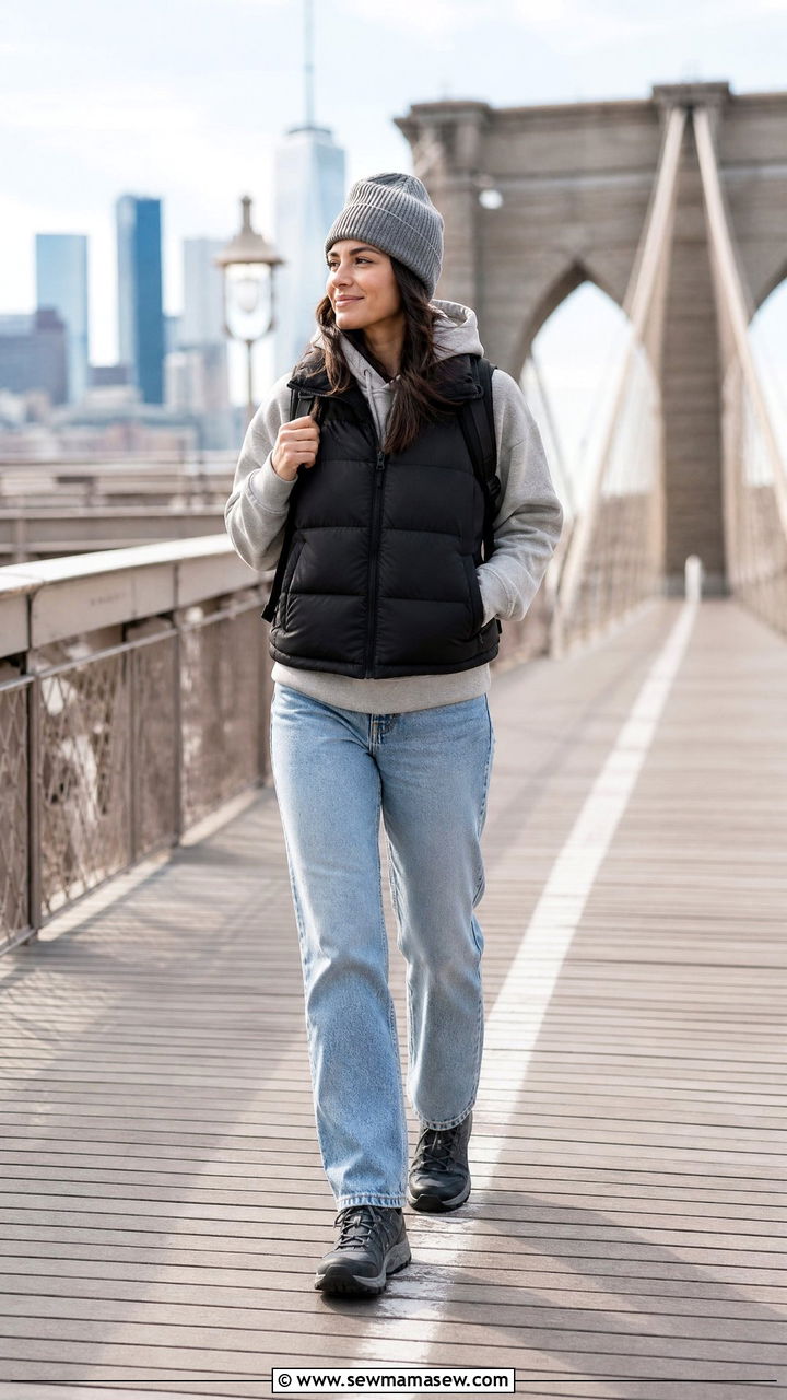 Puffer vest with hoodie and jeans outfit New York - 40 What to wear in New York