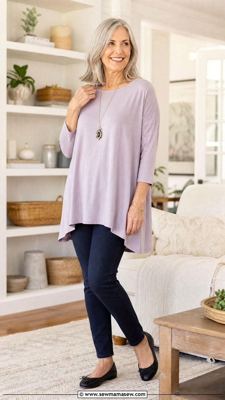 Pull On Jeggings With Tunic Top And Ballet Flats - 35 Jeans outfit ideas for women over 50