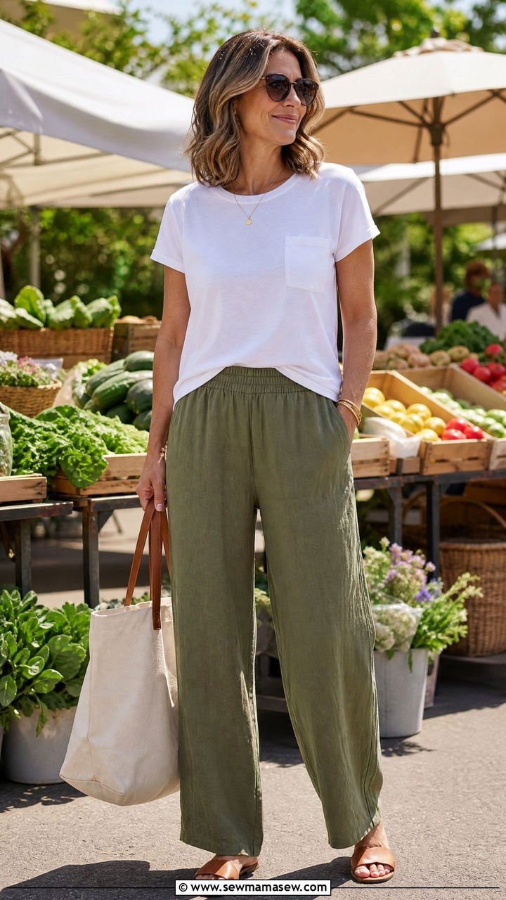 Pull On Linen Pants with a Cotton Tee - 30 everyday outfit ideas for women over 40