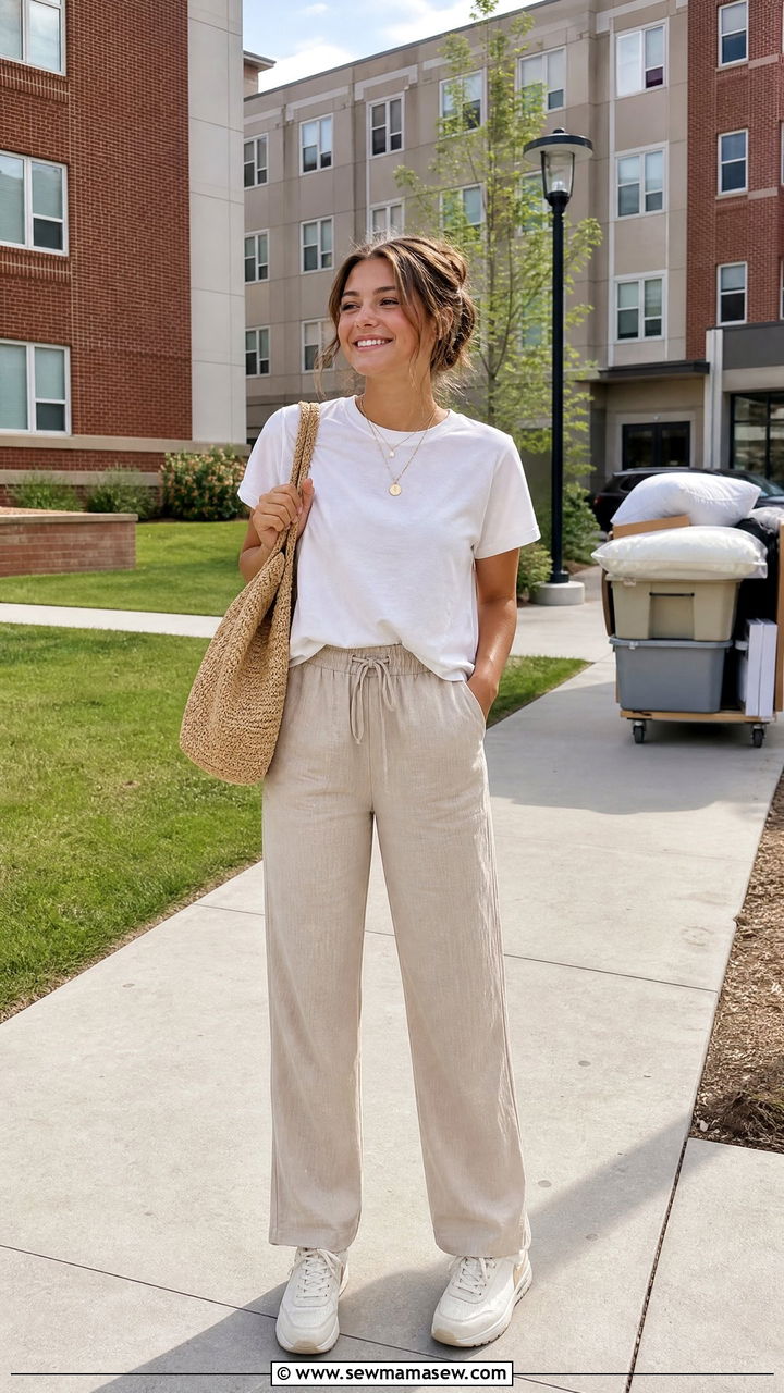 Pull On Pants With Relaxed Tee Outfit - 30 College move in day outfit ideas