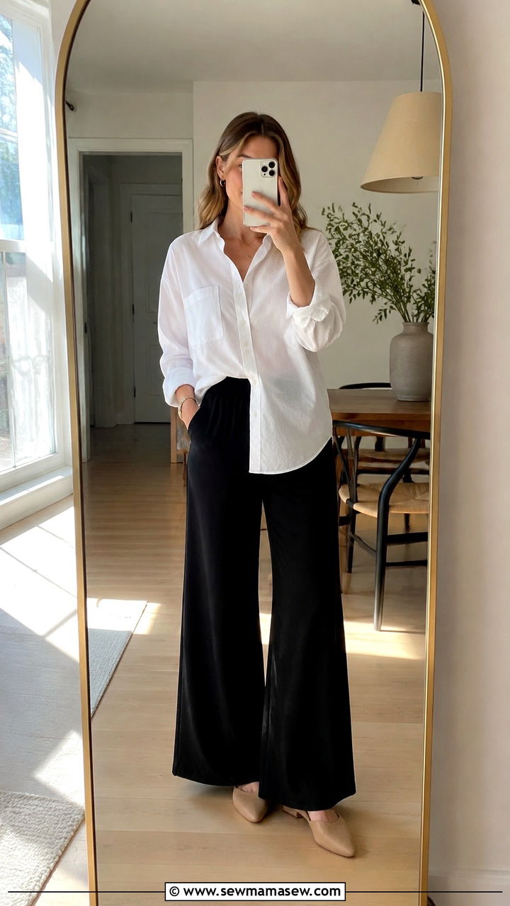 Pull On Pants and Oversized Button Down Outfit - 30 spring outfits for postpartum women