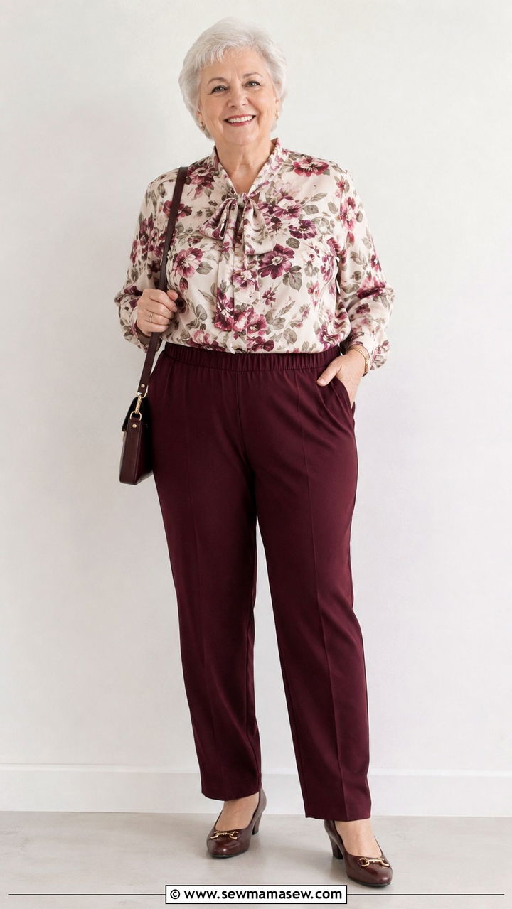 Pull On Pants with Printed Blouse Plus Size - 25 Plus size outfit ideas for women over 70