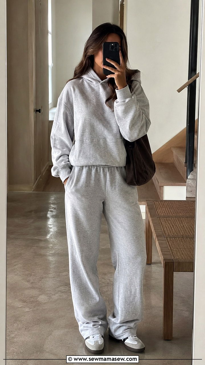 Pullover Hoodie With Matching Track Pants and Retro Trainers - 30 casual model off duty outfits