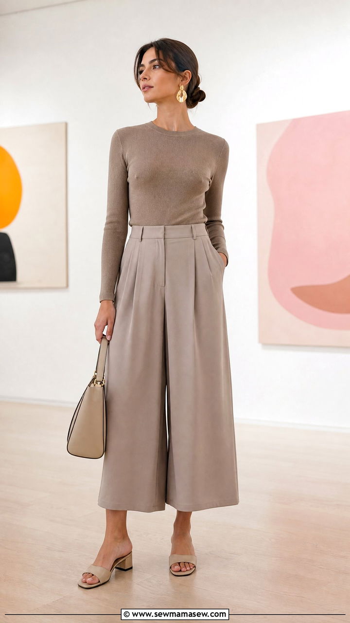 Pullover Sweater With Flowy Culottes - 30 Summer outfits with light sweaters