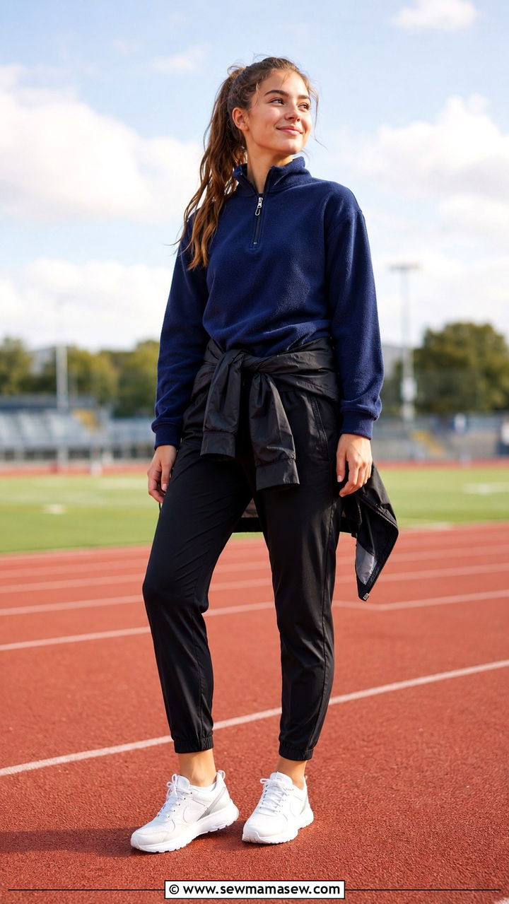 Pullover With Track Pants and Waterproof Sneakers - 30 Rainy day school outfit ideas