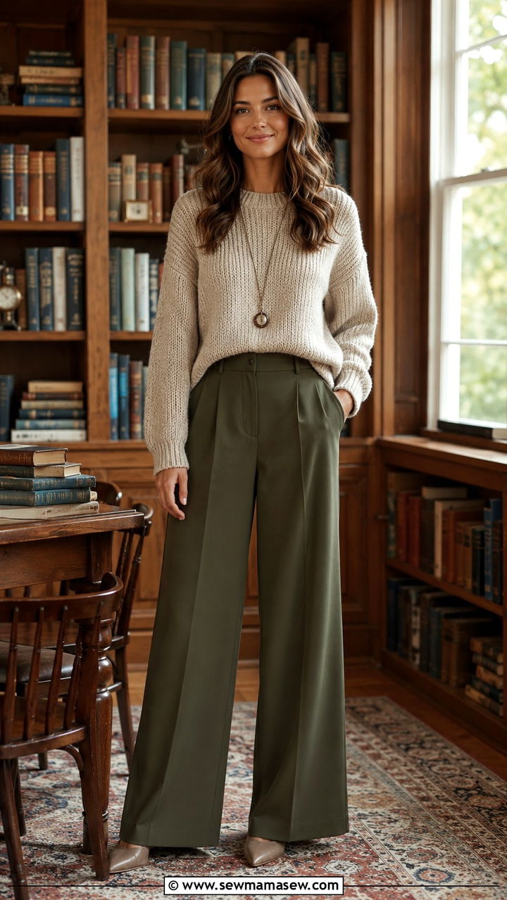 Pullover sweater and wide leg trousers - 30 Middle school teacher outfit ideas