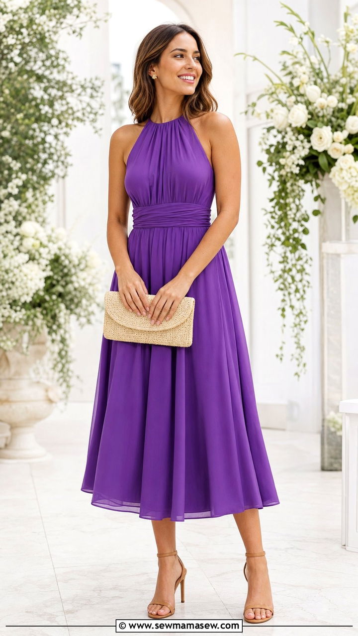 Purple Dress with Neutral Accessories Outfit - 25 Early May outfit ideas
