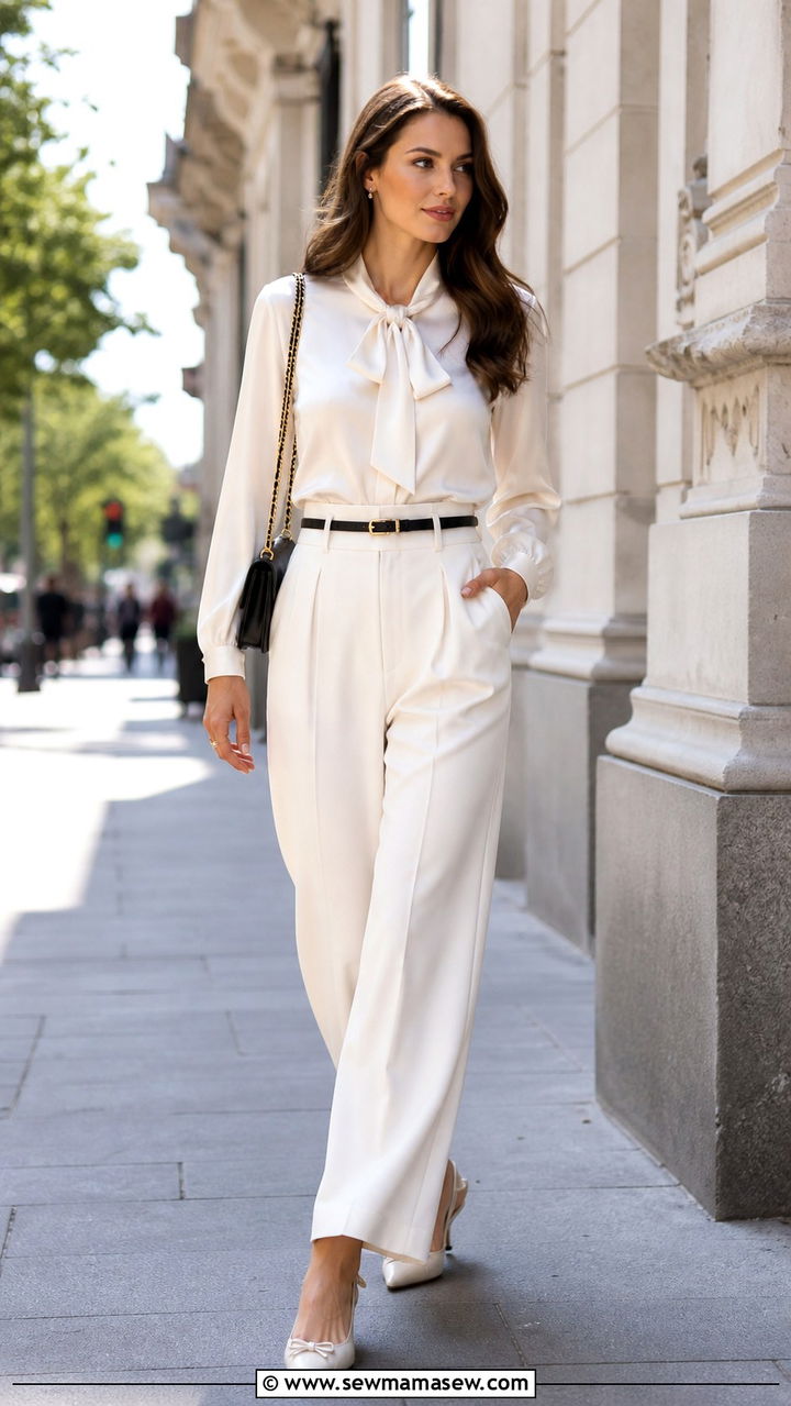 Pussy Bow Blouse With Tailored Trousers And Slingback Heels - 20 60s outfit ideas 2026