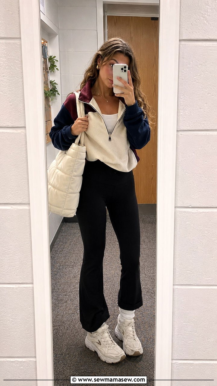 Quarter Zip Fleece and Flare Leggings - 30 casual back to school outfits