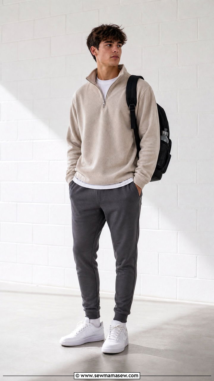 Quarter Zip Fleece and Joggers Outfit - 25 Boarding school outfit ideas teens