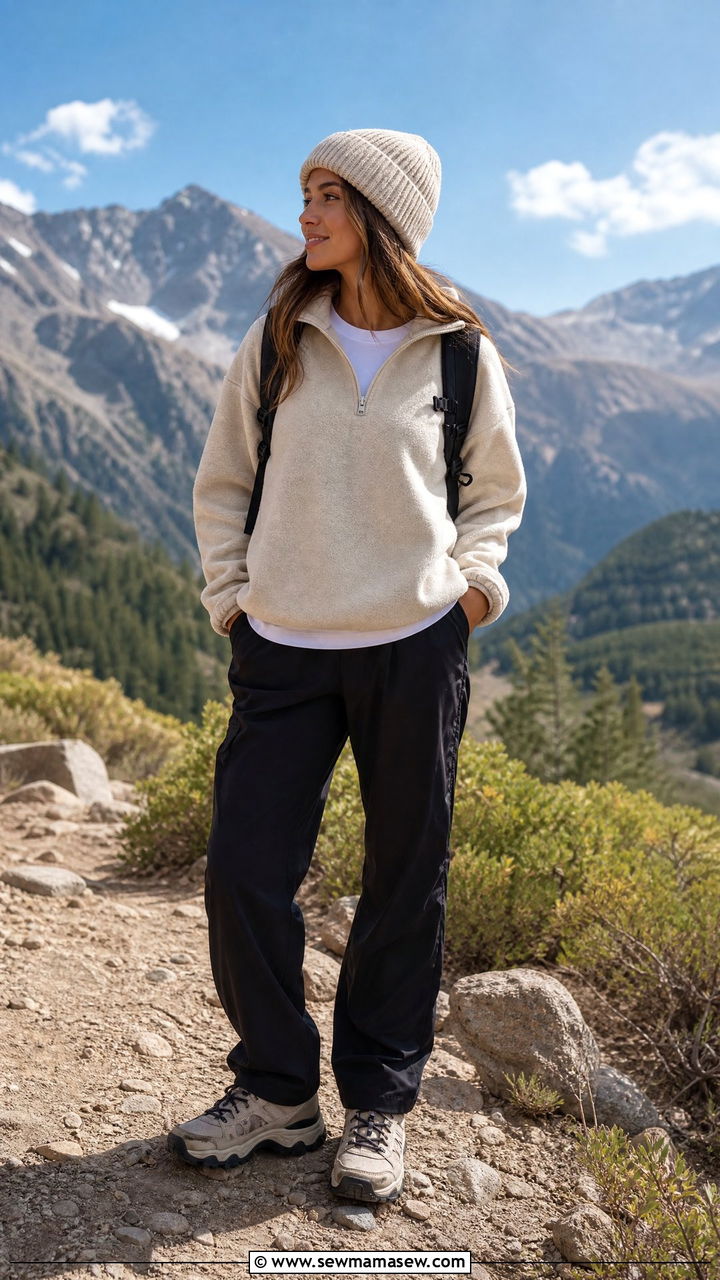 Quarter Zip Fleece and Track Pants Casual Outfit 2026 - 25 casual outfits 2026