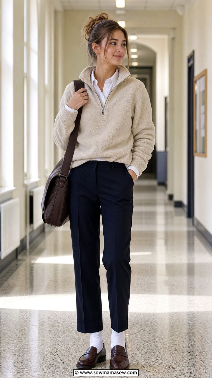 Quarter Zip Over Button Down With Loafers - 25 Preppy outfit ideas for teens