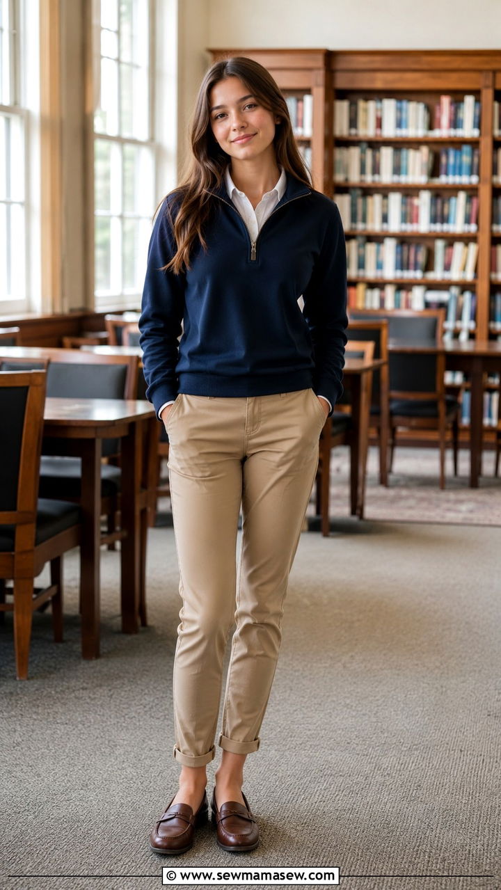 Quarter Zip Pullover With Chinos and Loafers - 30 Trendy outfits for 15 year olds