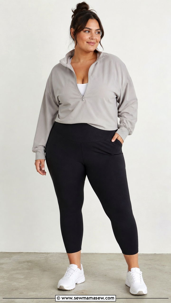 Quarter Zip Pullover and Leggings - 30 Pilates outfit ideas plus size