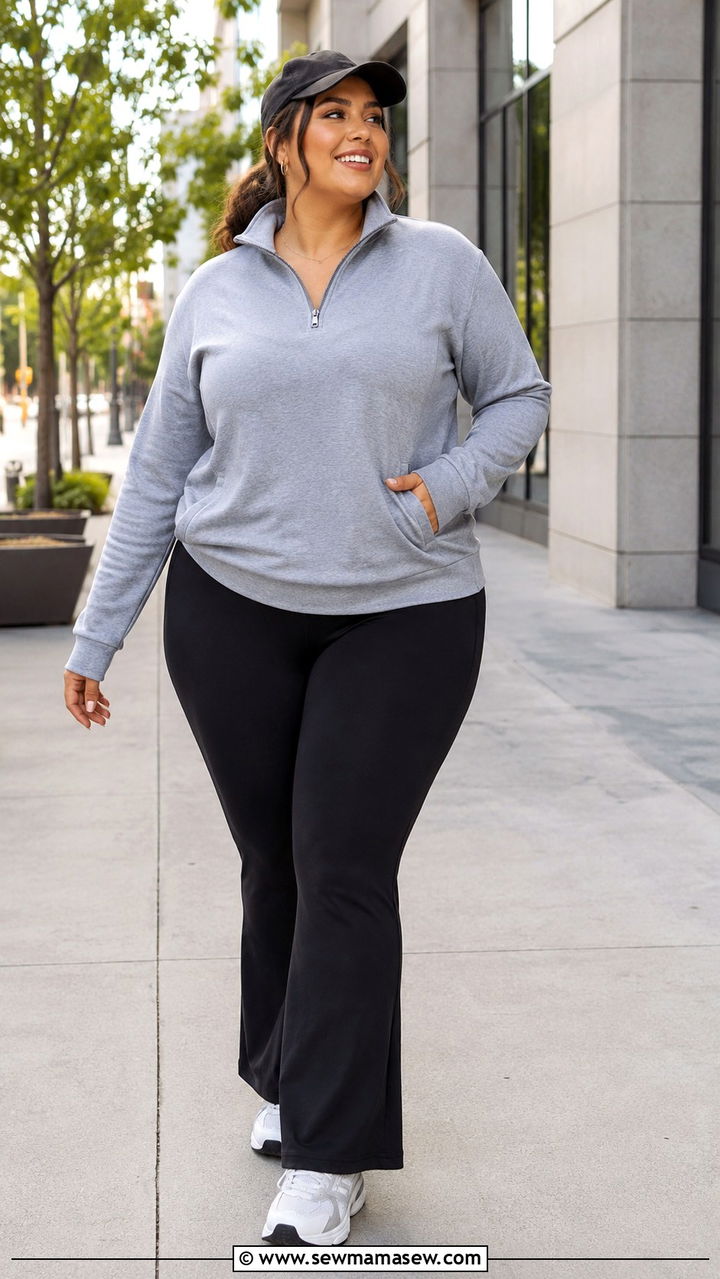 Quarter Zip Pullover and Yoga Pants - 30 Plus size loungewear outfit ideas