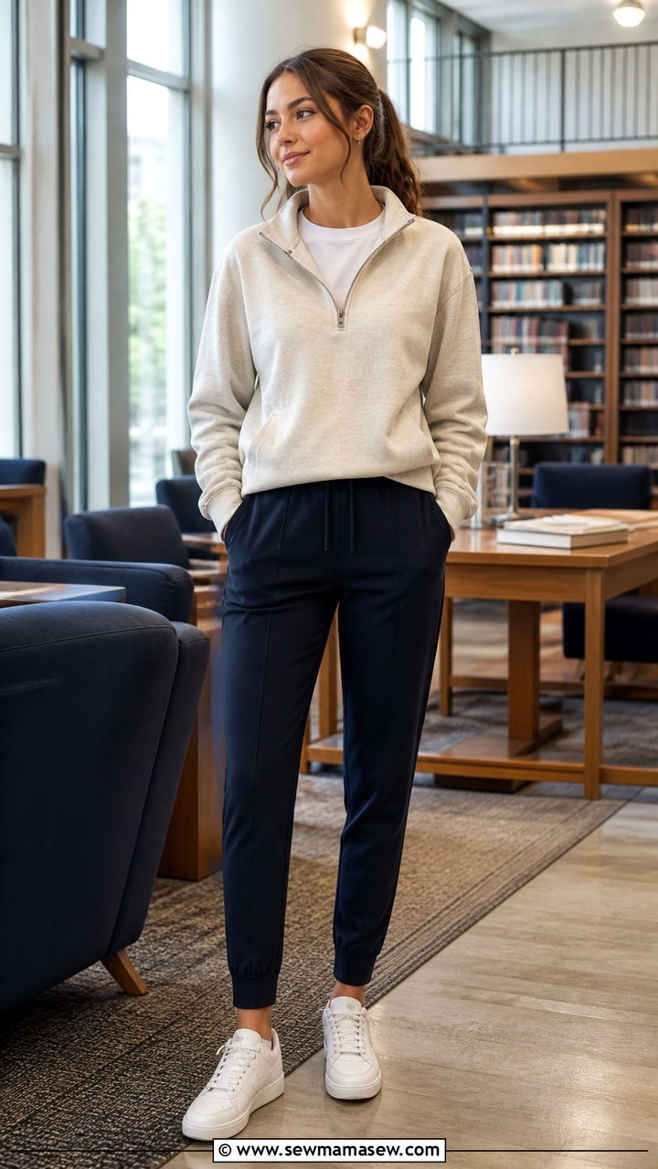 Quarter Zip Pullover with Joggers - 40 college outfits