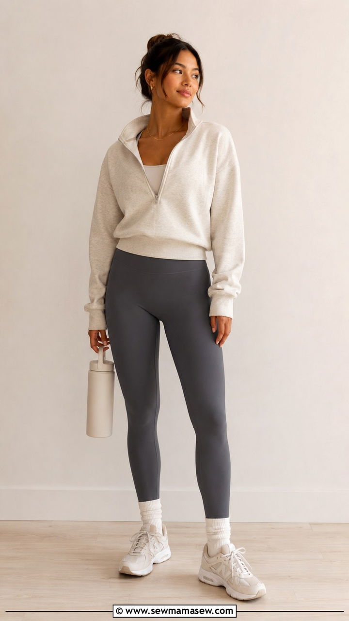 Quarter Zip Pullover with Leggings Pilates Outfit - 30 Pilates outfit ideas 2026